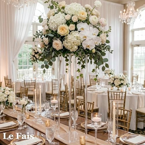 2 Pcs 31.5" Tall 9.84" Dia Acrylic Flower Stands for Weddings, Heavy Duty Clear Tall Centerpiece Risers for Reception Tables, Modern Geometric Column Pedestal for Party Decor, Events, & Anniversaries - Image 2