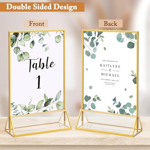 Floroom 24 Pack 5x7 Inch Clear Acrylic Sign Holders, Gold Border Double-Sided Vertical Picture Frames & Display Stands for Table Numbers, Photos, Menus, Flyers, Weddings, Parties & Events - Image 4