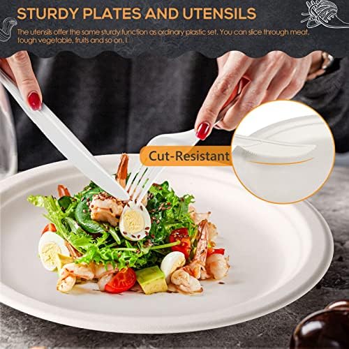 Gezond 250Pcs Disposable Paper Plates Compostable Plates and Utensils - Image 3