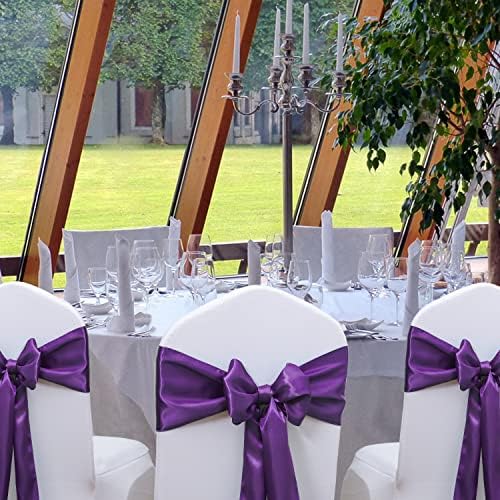 50 Pack Purple Satin Chair Ribbons, Satin Purple Chair Bows Sashes Ties for Wedding Party Birthday Decor - Image 3