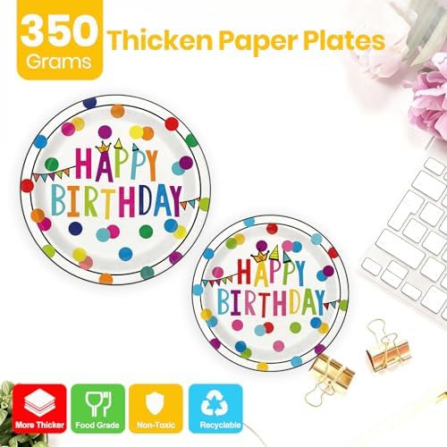 Birthday Plates & Napkins Party supplies - 350Pcs Happy Birthday Paper Plates and Napkins Sets, Disposable Happy Birthday Dots Tableware Set for Boys and Girls Party Decorations, Serves 50 - Image 4