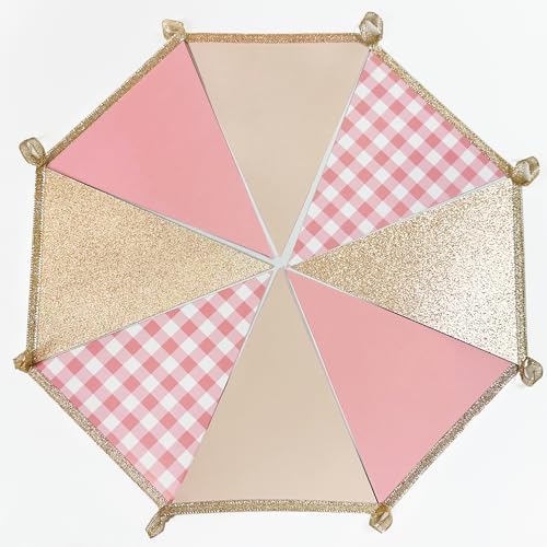 Dusty Rose Pink Buffalo Plaid Champagne Gold Party Decorations Pennant Banner Flag Hanging Glitter Paper Triangle Bunting for Women Girls Birthday Wedding Bridal Shower Hen Party Supplies - Image 4
