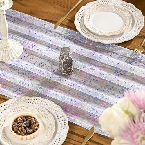 Artoid Mode Colorful Gold Gauze Table Runner 120 Inch 10FT, Glitter Metallic Foil Sheer Dining Wedding Anniversary Holiday Birthday Table Decor for Home Party - Image 4