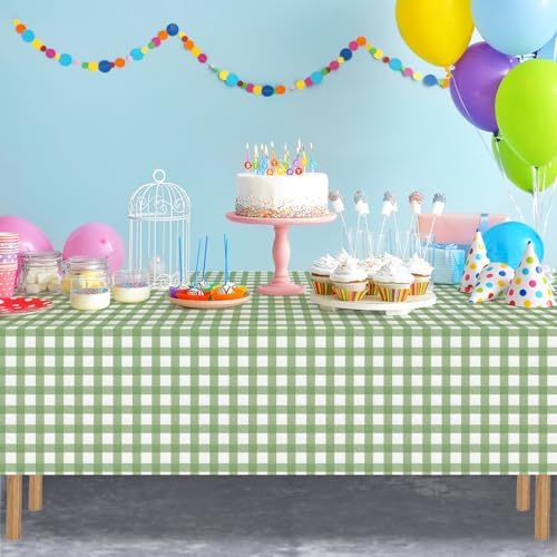 12Pack Sage Green Plastic Checkered Tablecloth, Premium Decorative Disposable Sage Green Gingham Plaid Table Cloths for Parties, Rectangle Party Table Cover for Picnic Birthday Wedding, 54x108 Inch - Image 5