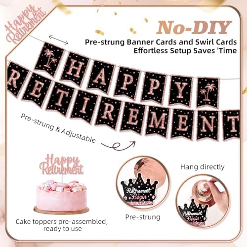Retirement Party Decorations for Women, Pre-Assembled Rose Gold Black Set. - Image 3