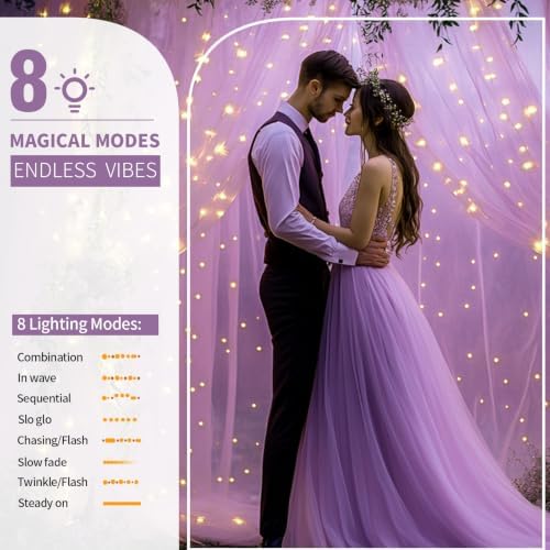 Lavender Tulle Backdrop Curtain with Lights for Decor, 10x8FT - Image 4