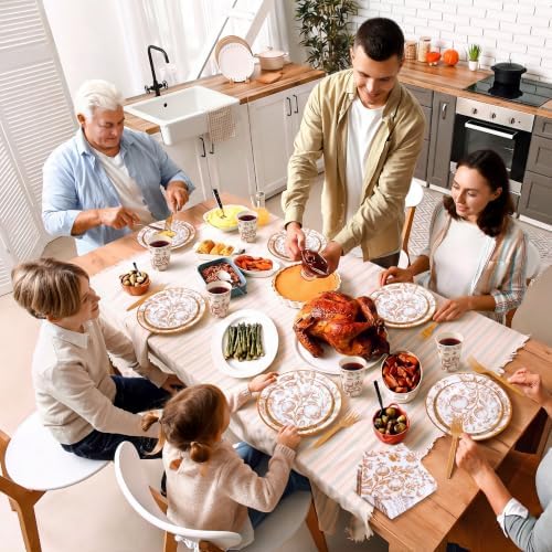 Kochorie 144 Pieces Thanksgiving Vintage Floral Party Supplies, Orange Tableware Sets Including Fall Disposable Pomegranate Paper Plates Napkins Cups Forks Serves 24 for Wedding Fall Party Decorations - Image 6