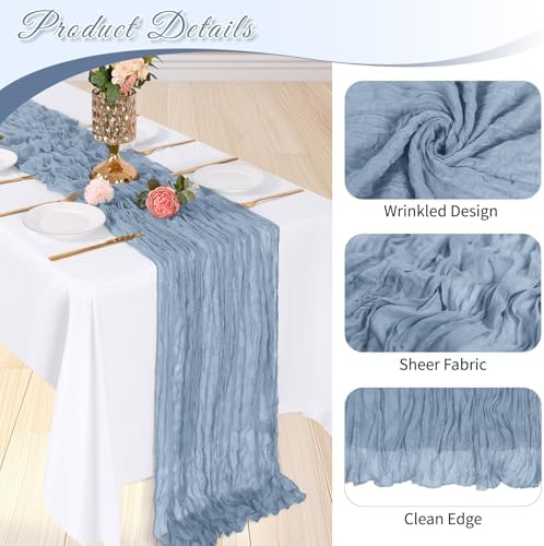3 Pack Dusty Blue Cheesecloth Table Runner, 17 x 108 inch, Semi Sheer Boho Cheese Cloth Fabric Table Runner Bulk,for Wedding, Birthday, Party, Holiday, Home Decor (Dusty Blue) - Image 4
