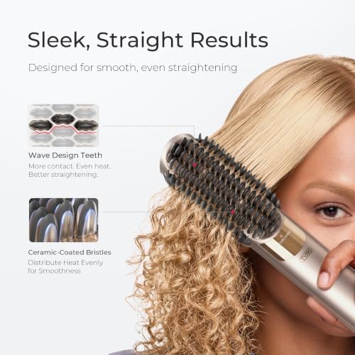 TYMO Hair Straightener Brush Blow Dryer 2-in-1, 2X Faster Wet to Dry Hair Straightener Hot Comb for Smooth Styling, Flowy Ionic Air Straightening Styler for Women, Add Shine & Less Heat Damage, Gold - Image 4
