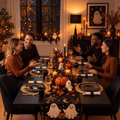 WELLIFE 350PCS Black and Gold Plastic Plates - Plastic Dinnerware Set for 50 Guests,Include 50 Dinner Plates, 50 Dessert Plates, 50 Black Cups 9 OZ, 50 Pre Rolled Napkins with Gold Silverware - Image 6