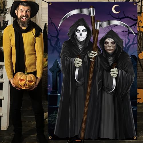 Lunmon 6x4 ft Halloween Backdrop Grim Reaper Face Cutout Holes - Image 4
