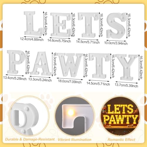 Honoson 9 Pcs Dog Cat Birthday Party Decorations LED Lets Pawty Sign - Image 3