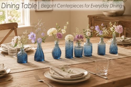 UPBUD Glass Blue Bud Vases Set of 12, Mini Vases for Flowers - Image 2