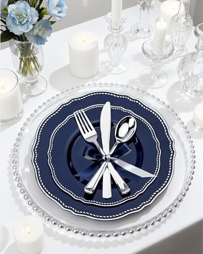 Hioasis 175 Pcs Blue Silver Plastic Plates Wedding & Party - Image 7