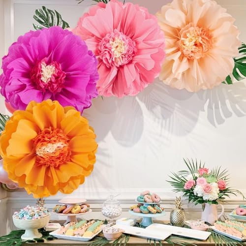 SUNBEAUTY Large Paper Flowers Decorations 4PCS 20'' Pink Orange Giant Paper Flowers Large Crepe Tissue Flower Decorations for Girls Women Birthday Baby Shower Spring Summer Wedding Wall Decor - Image 2