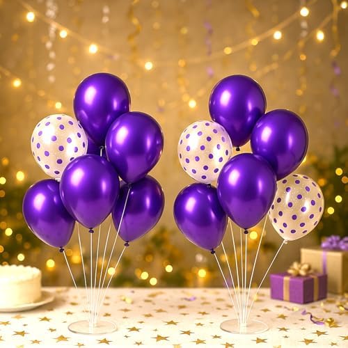 6pcs Purple Balloon Stands Kit Table Centerpiece Table Decorations for Anniversary Birthday Wedding Graduation Retirement Party Decorations (Purple) - Image 2