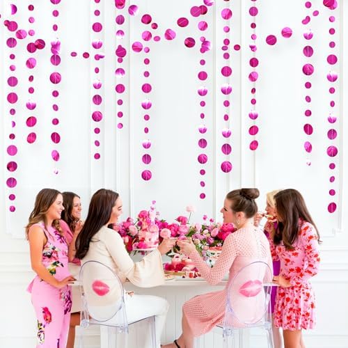 Hot Pink Party Decorations Circle Dots Garland Metallic Rose Pink Hanging Paper Polka Dots Streamer for Bachelorette Birthday Engagement Wedding Bridal Shower Anniversary Party Supplies - Image 6