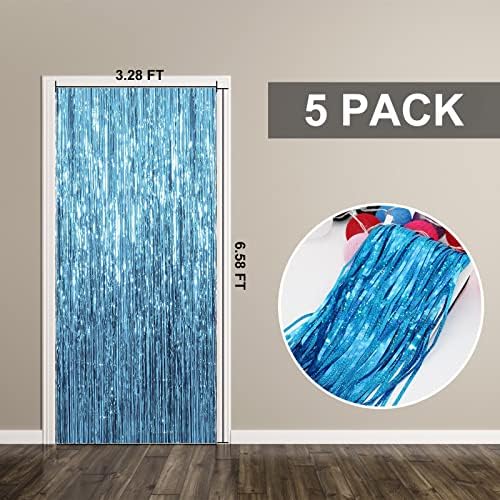 5 Pack Foil Curtain Backdrop Blue Metallic Tinsel Foil Fringe Curtains Photo Booth Props for Birthday Wedding Engagement Baby Shower Bachelorette Christmas Holiday Celebration Party Decorations - Image 7
