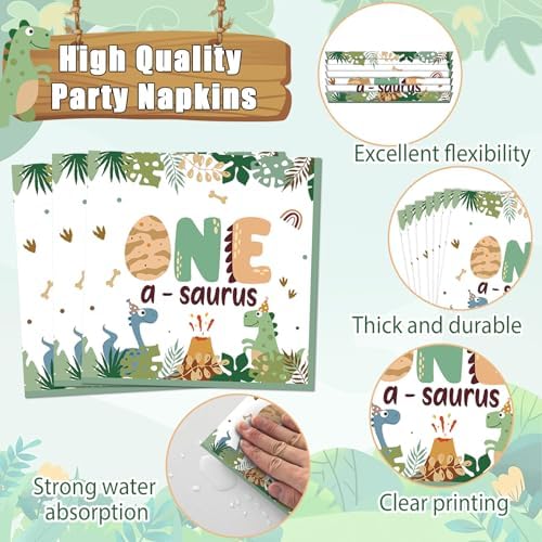 96Pcs One A Saurus Dinosaur 1st Birthday Plates and Napkins Boho Dino First Party Decorations Dinosaur First Dessert Plates Cartoon Jungle Dino 1st Tableware for 24 Guests Kids Birthday Party Supplies - Image 4