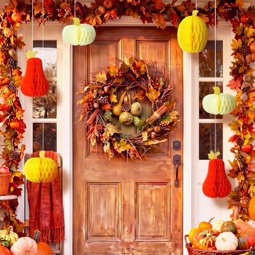 Fourluoo 6 Pcs Fall Pumpkin Table Decor, Pumpkin Honeycomb Centerpiece - Image 4