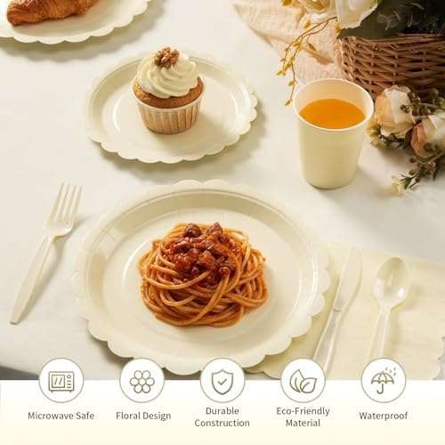 Goodluck 175 PCS Ivory Paper Plates Set, 25 Guest Cream Party Supplies - Image 3