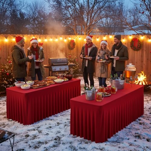 2 Pack Red Tablecloths Spandex Table Covers 6ft for Christmas Decor - Image 2