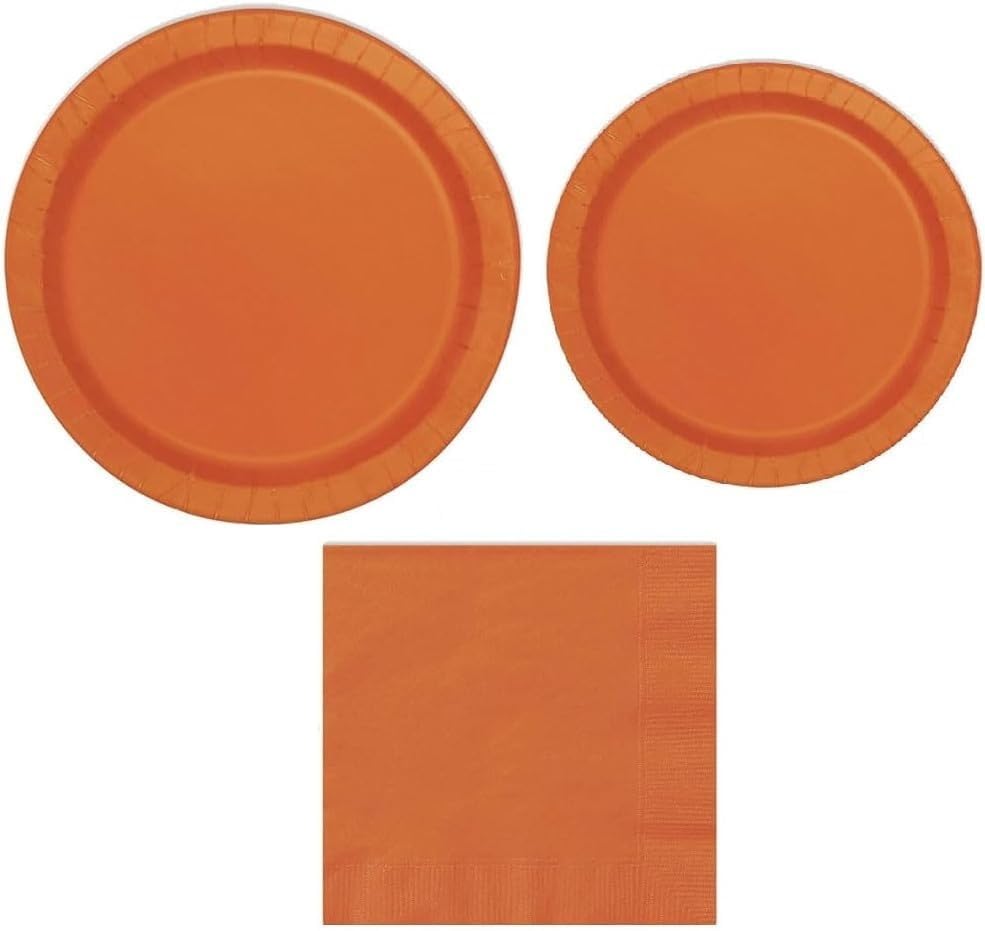 Heavy Duty Orange Party Bundle Paper 9" Dinner plate, 7" Dessert Plates And Napkins, 56 Piece Disposable Paper Party Plate Set by Unknown