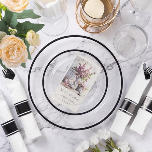Goodluck 350 Pcs Clear Plastic Plates with Black Rim, Plastic Dinnerware - Image 6