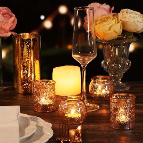 30 Pcs Assorted Gold Votive Candle Holders for Wedding Table Centerpieces, Glass Tea Lights Candle Holder for Diwali Decorations, Wedding Decorations, Vintage Boho Home Tea Party Decor, - Image 5