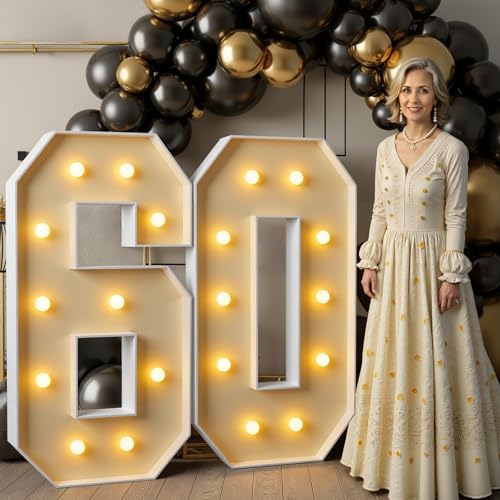 imprsv 60 Marquee Numbers, 4FT Light Up Numbers for 60th Birthday Decor by Letsmakeitimpressive