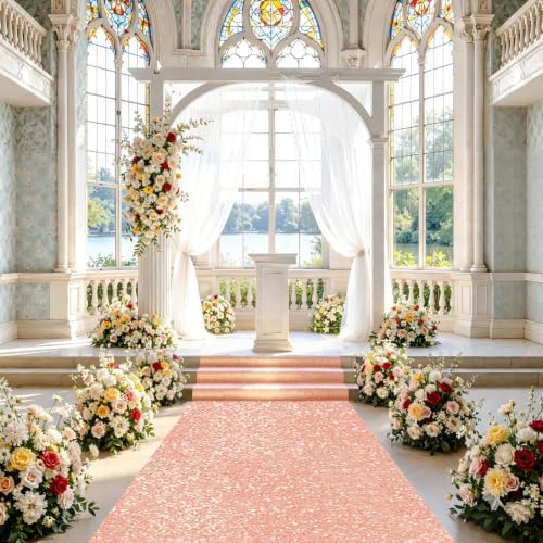 FUHSY Aisle Runners for Weddings Sequin Aisle Runner Rug 2FTx15FT Rose Gold Carpet Runner Wedding Runners Aisle Indoors Sparkle Wedding Aisle Runway Rug Outside Aisle Runner for Church Decoration - Image 4