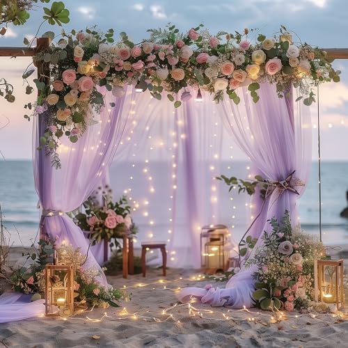 Tulle Backdrop Curtain with Lights 10x8FT Lavender Sheer Curtains - Image 6