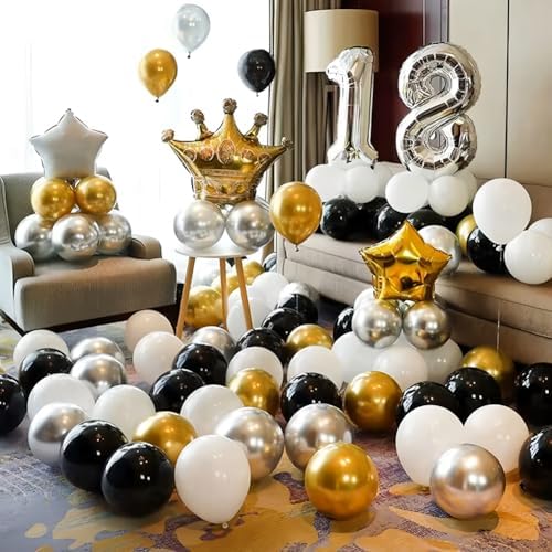 300 Pcs Gold Silver and Black White 5 Inch Balloons Metallic Chrome Shiny Assorted Colors Latex Small Balloon for Wedding Birthday Graduation Baby Shower Christmas Valentine’s Day Party Decorations - Image 5