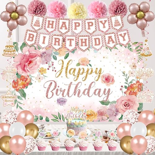 Holkcog Flower Birthday Party Decorations for Girl, Pink Flower Party - Image 5