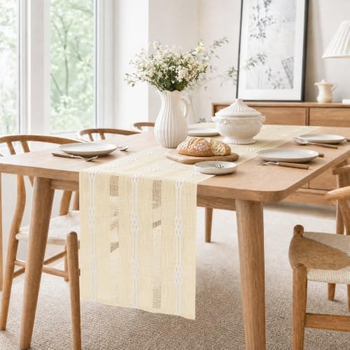 Rustic Linen Farmhouse Table Runner, Woven Boho Table Runner 13" × 60" - Image 6