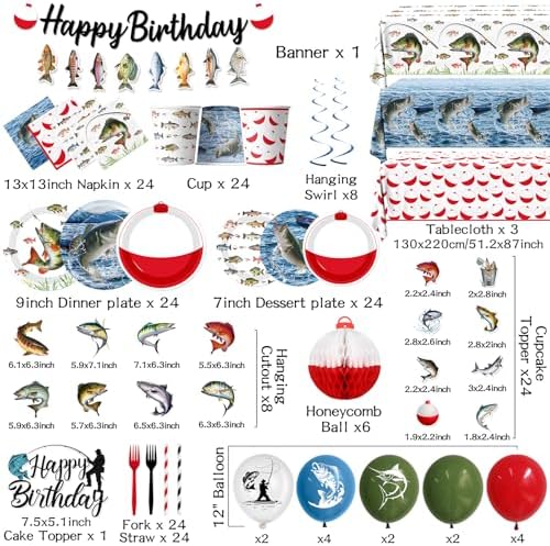 Fish Birthday Party Decorations, All-in-1 Fish Party Decorations with Balloons Fish Plates Napkins Cake Toppers Honeycombs Tablecloths and Banner Ofishally One Birthday Decorations, Serve 24 - Image 5