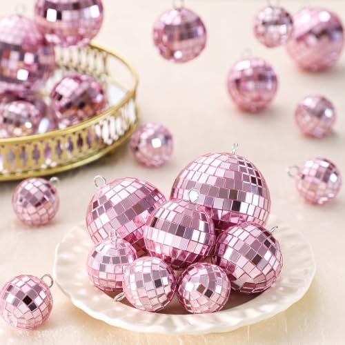 MTLEE 20 Pcs Disco Ball Decor, Pink, 2.4, 2, 1.6, 1.2 Inch - Image 2