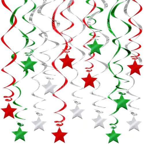 30 Pcs Red Green Silver Hanging Swirl Decorations Foil Ceiling Streamers by PARTVON