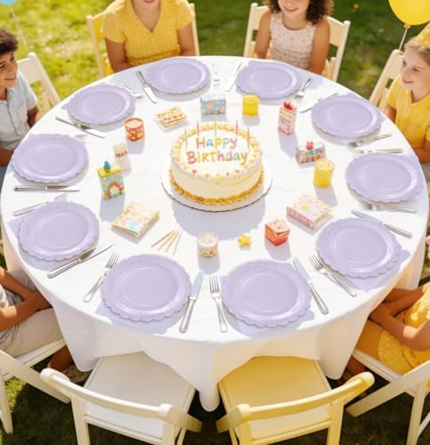 HEIPINIUYE 50 Pcs Light Purple Paper Plates and Napkins Party Supplies Include 7'' Lavender Scalloped Plates and 6.5'' Paper Napkins Disposable Tableware Set for Wedding Birthday Party (Serves 25) - Image 7