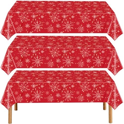 3 Pcs Red Christmas Snowflake Tablecloth, 54 x 108 Inches by BCCSNNM