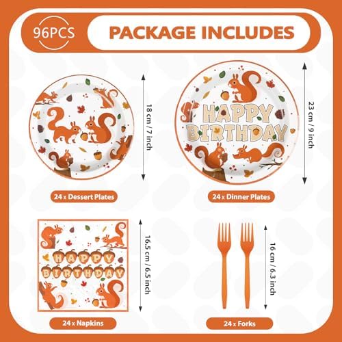 96Pcs Fall Squirrel Party Decorations Animal Woodland Plate, Serves 24 - Image 5