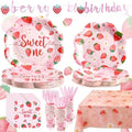 Strawberry First Birthday Decorations for Girl, Strawberry First Birthday Plates Serves 24, Strawberry Plates, Strawberry 1st Birthday Decorations, Berry Sweet One Birthday Party Decorations by Gudvilla