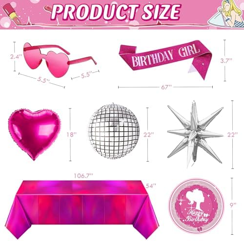 99-Piece Hot Pink Birthday Party Decorations for Women - Image 3