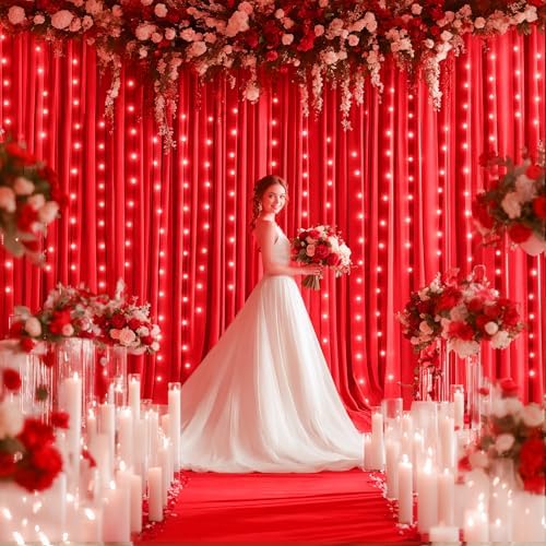 Red Backdrop Curtains with Lights for Parties,10x10FT Wrinkle Free Red Photo Backdrop Curtains for Wedding Baby Shower Birthday Ceremony Reception New Year Decorations-5ft x 10ft,2 Panels - Image 6