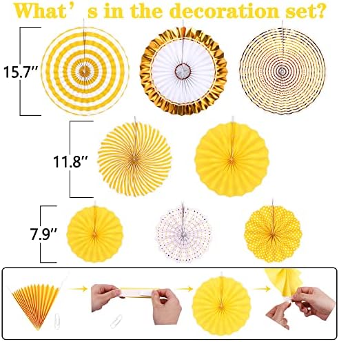 Moon Boat 35PCS Party Decorations Paper Fan Hanging Set - Birthday,Baby Shower,Lemon,Sunflower Theme Decor (Yellow) - Image 3