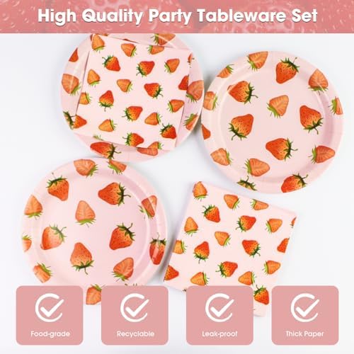 40PCS Strawberry Birthday Paper Plates and Napkins Party Set - Image 3