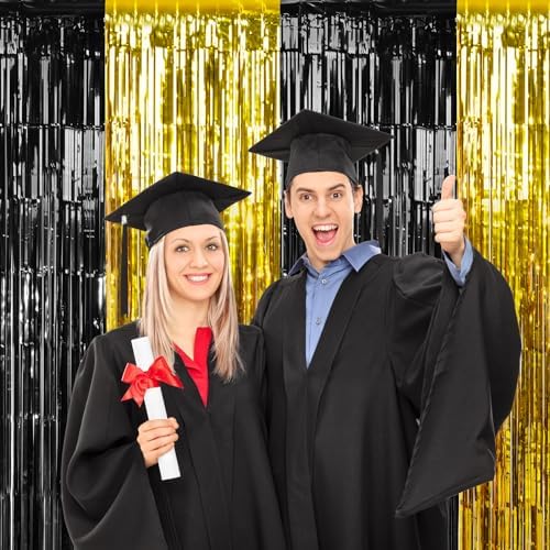 6Pack 3.3Ft x 6.6Ft Graduation Foil Fringe Curtain Backdrop Decorations, Black Gold Metallic Tinsel Foil Streamers Curtain Photo Booth Background for Graduation Prom Wedding Birthday Party Decorations - Image 7