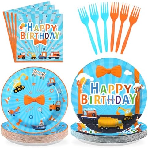 96 Pcs Blue Orange Cartoon Party Decorations for Boys Girls Serves 24 by Grencian