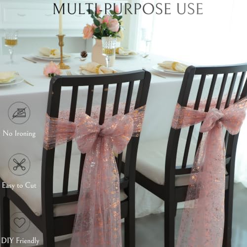10Pcs Blush Pink Gold Table Runner 10ft Metallic Foil Glittery Sheer Gauze - Image 6