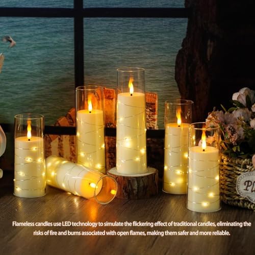 Nimiko Flickering Flameless LED Candles,Battery Operated Candles 9 Pcs with Embedded Star String,Acrylic LED Pillar Candles with Remote,Suitable for Home Decoration to Create an Atmosphere (Ivory) - Image 5